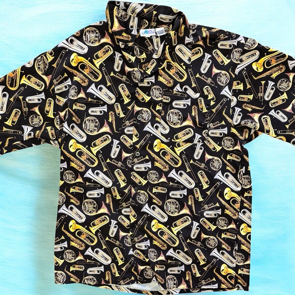 Disneyland Resort Shirt Mens XXL Musical Instruments Brass Band Camp Button Y2K‎
